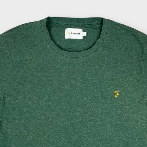 Farah Men's Medium Crew Neck Embroidered Logo Short Sleeve T Shirt Heather Green - Picture 4 of 8